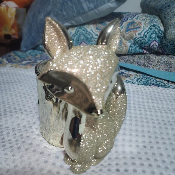 BATH & BODY WORKS EUC 3 WICK CANDLE PEDESTAL GOLD GLITTER FOX & STUMP